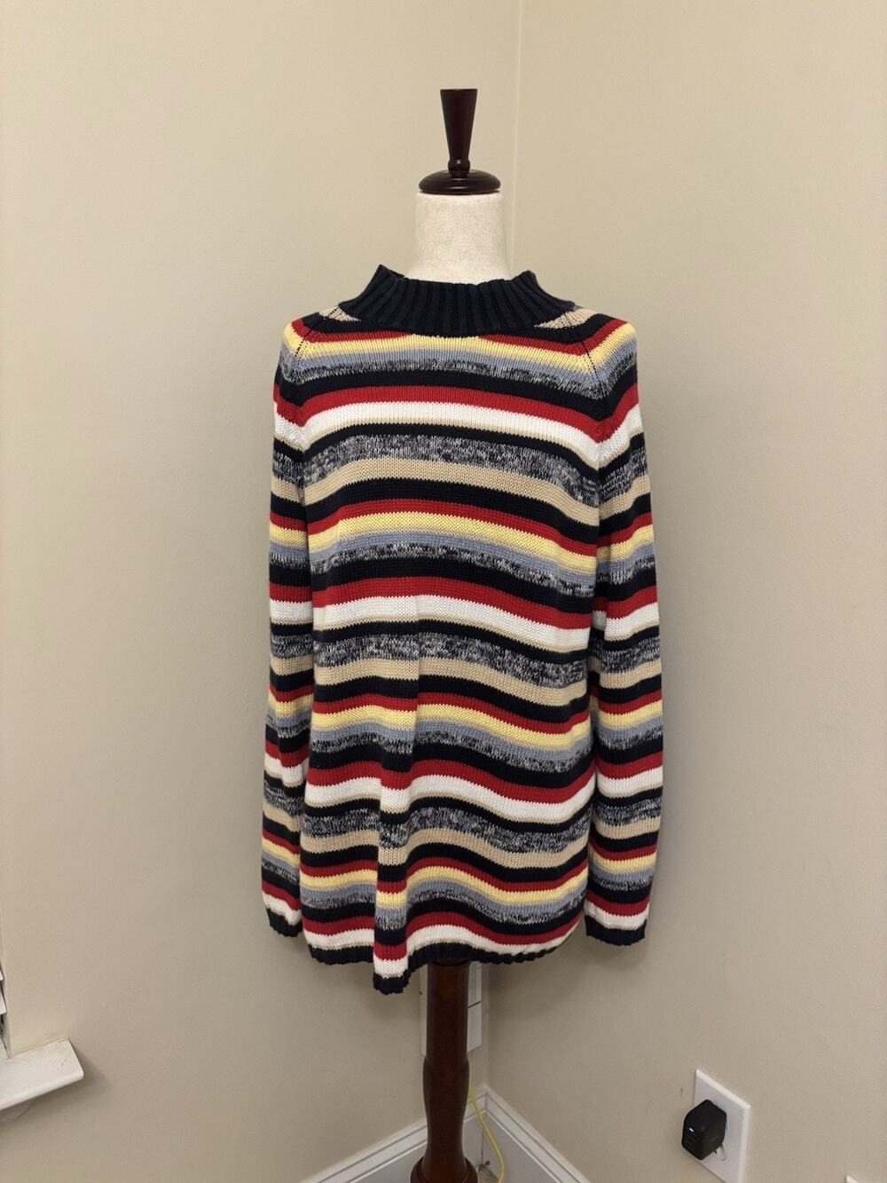 villager sport liz claiborne Vintage Stripped Multicolor Knit Sweater 80s Size L